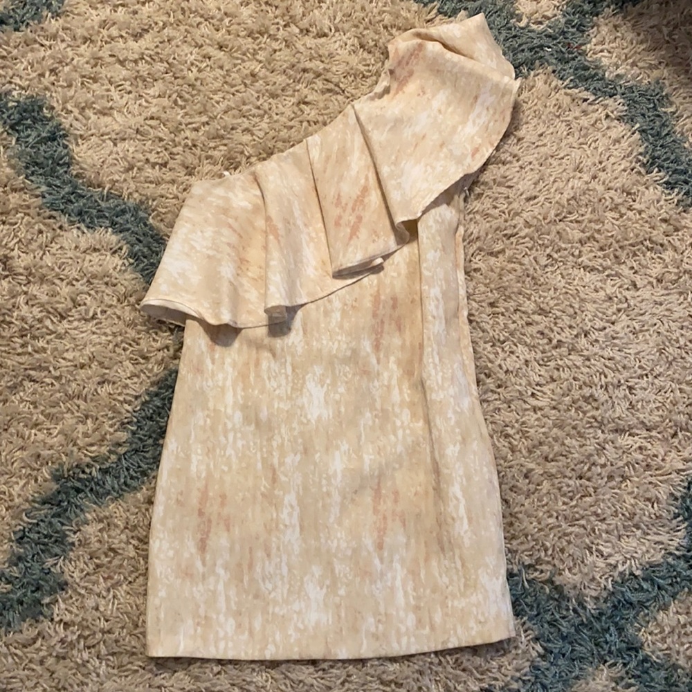 Cream printed one shoulder BCBG dress
